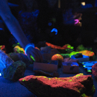 Image of a student displaying fluorescent minerals at the Museum in the Dark Family Day