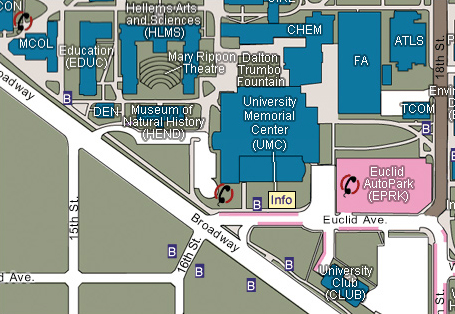 Map of the CU Campus with Euclid parking and Museum building labeled